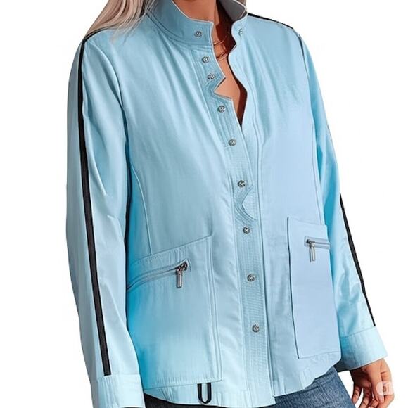 Jamie Sadock Light Baby Blue Golf Tennis Jacket Snap Coat Medium Zip Pockets - Picture 1 of 6